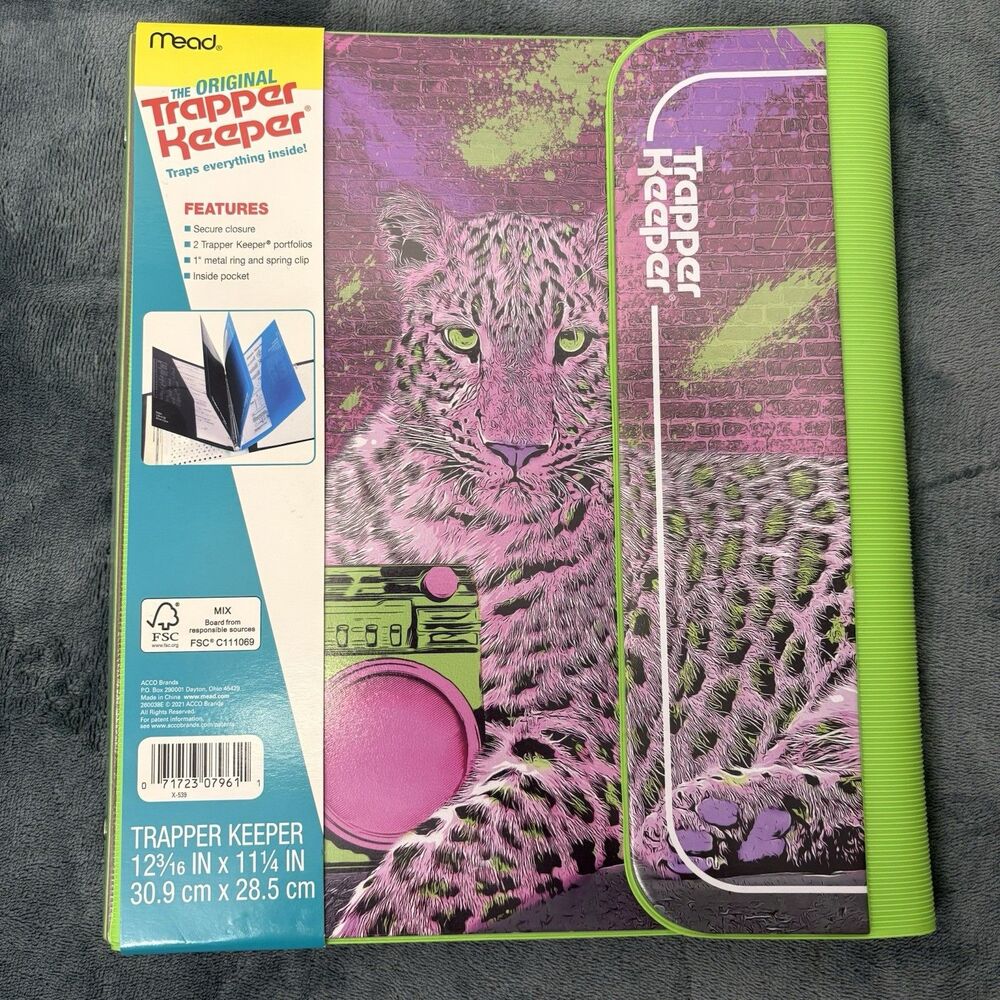 Mead-Original Trapper Keeper Binder Retro Portfolio Vintage Style Purple Cheetah